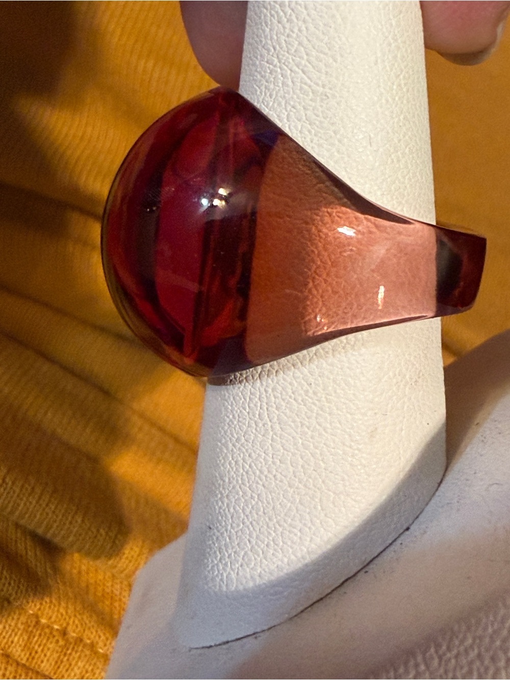 Lalique Red Crystal Ring - has scratches from wearing next to diamonds - Sz 7.5
